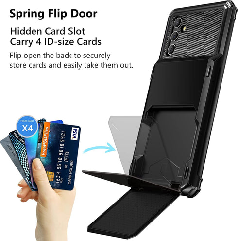 Vofolen for Galaxy A13 Case Wallet Cover 4-Card Credit Card Holder ID Slot Scratch Resistant Dual Layer Hybrid Protective Hard Shell Rugged TPU Bumper Armor Case for Samsung Galaxy A13 5G Black
