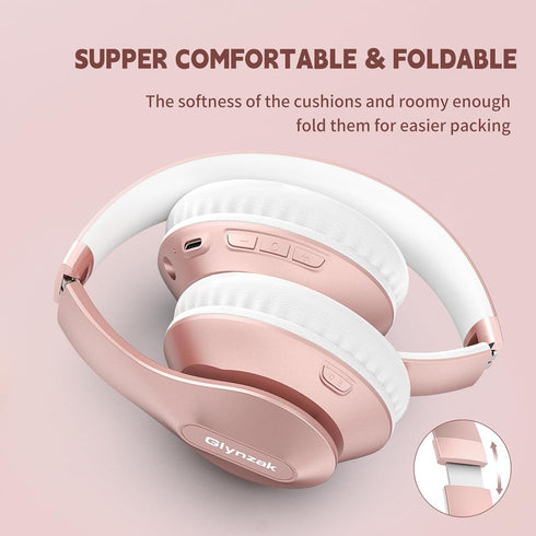 Wireless Bluetooth Headphones Over Ear, 65H Playtime HiFi Stereo Headset with Microphone, Foldable Bluetooth V5.3, Rose