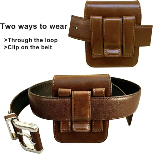 for Samsung Galaxy Z Flip 5/4/3 Belt Holster Phone Case, Leather Phone Pouch, Belt Clip Phone Holder for Motorola Razr + 2023, 40 Ultra, Razr 5G (Brown)
