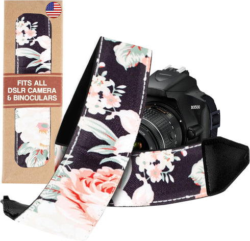 Art Tribute Camera Strap for All DSLR and Mirrorless Cameras, Universal Rose Floral Pattern Neck Shoulder Strap