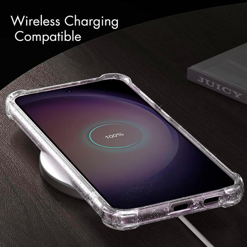 KIOMY Clear Glitter Shockproof Bumper Protective Cover for Samsung Galaxy S23 5G, Flexible TPU Raised Bezel Hybrid