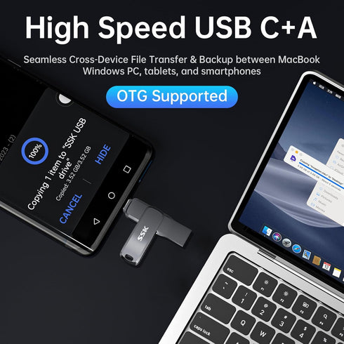 SSK 128GB,Up 200 USB3.2 USB C Flash Drive to MB/S Read Speed USB-C-Thumb-Drive,Dual Flash Drives with USB-C