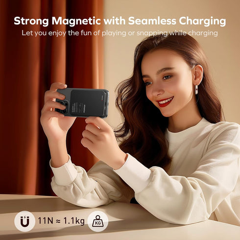 MOMAX 5000mAh Magnetic Power Bank, Wireless Portable Charger with Wired 20W Fast Charging, Compatible with Magsafe,