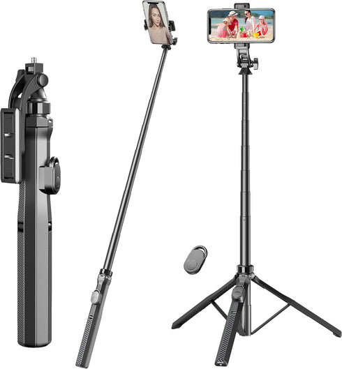 70.6" Phone Tripod Stand & Selfie Stick, Extendable Cell Phone Tripod with Remote and Holder for Selfie/Video