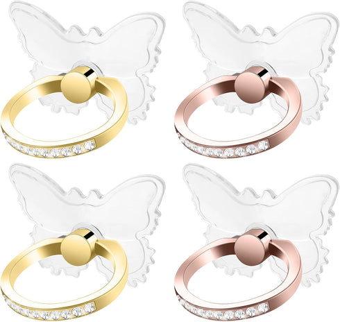 DOPENSPI 4PCS Transparent Phone Ring Holder, Adjustable Butterfly Cell Phone Ring 360Rotation Cellphone