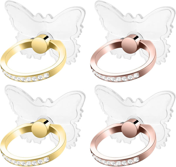 DOPENSPI 4PCS Transparent Phone Ring Holder, Adjustable Butterfly Cell Phone Ring 360Rotation Cellphone