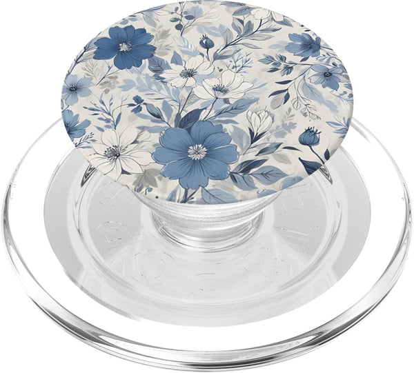 White Blue Floral Phone Popper White Blue Floral Pattern PopSockets PopGrip for MagSafe