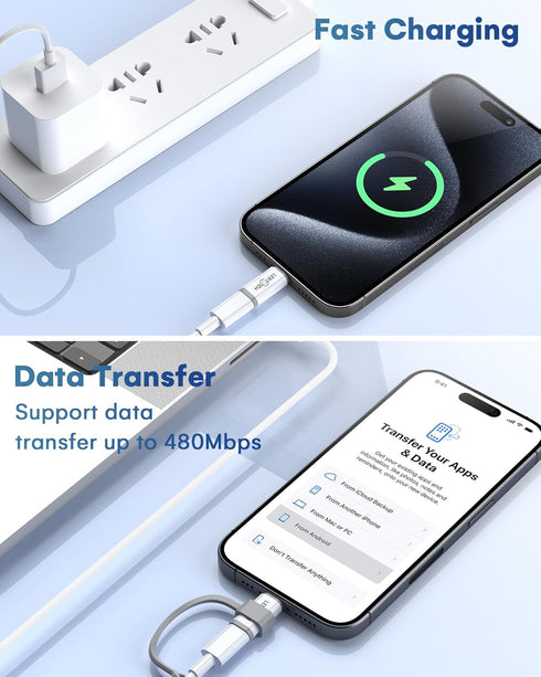 USB C Female to Lightning Male Adapter (4 Pack), Support Fast Charging & Data Sync, USB Type C to Lightning Adapter for