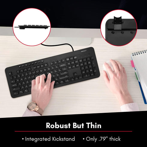 Macally Wired Full Size Keyboard, Quiet USB Keyboard for PC Desktop and Laptop, Comfortable for Typing