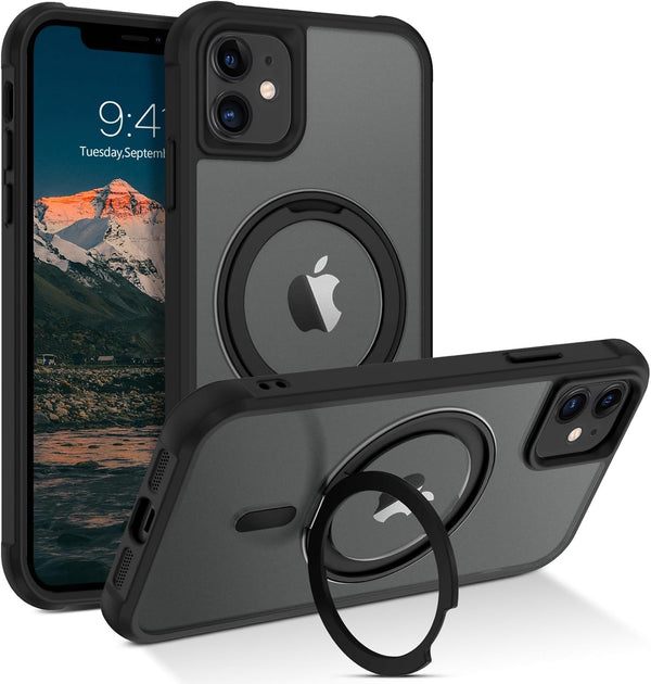 BENTOBEN Magnetic Case for iPhone 11, Black, Compatible with MagSafe, Rotatable Ring Holder Kickstand Design