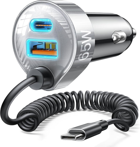 LISEN 65W USB C Car Charger, Fast Charging Adapter for iPhone 15/15 Pro Max, PD & QC3.0 Type C Car Charger