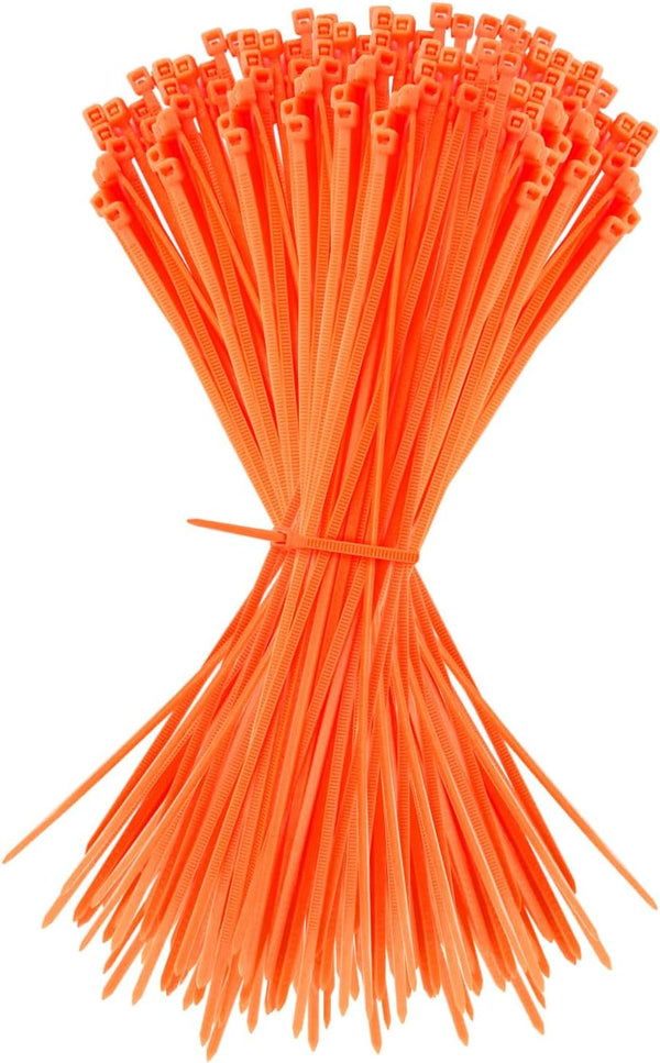 8 inch Cable Ties for Easy-Use Cable Management, 100 Pcs in Orange for Home, Office, and Outdoors