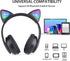 Wireless Cat Ear LED Light Up Bluetooth Headphones, Foldable Over Ear with Microphone for Learning