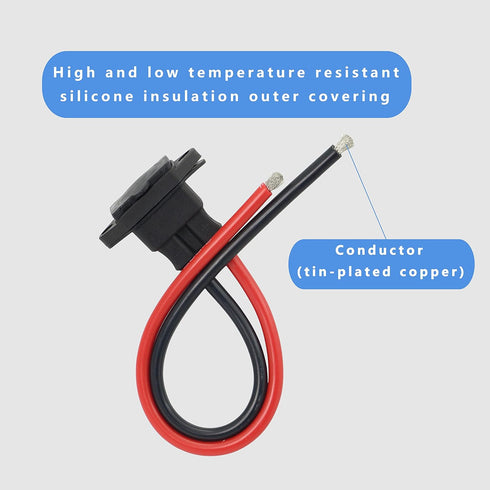 GELRHONR IEC 320 C14 Male 3 Pins Mount 10AWG AC Inline Plug Power Cord, 2 Open Wiring Stripped for Car/Home Appliances