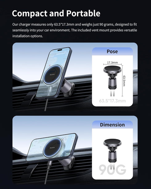 mcdodo 15W Wireless Car Charger with 18 Strong Magnets, for Car Air Outlet, Universal Phone Mount for iPhone 15/14/13/12
