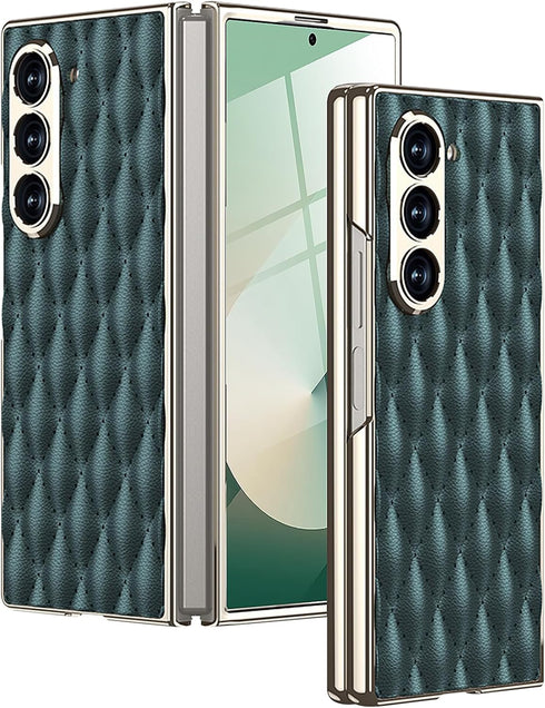 Miimall Slim Fit for Samsung Galaxy Z Fold 6 Case, Camera Protection, Ultra Thin PU Leather Luxury Case, Green