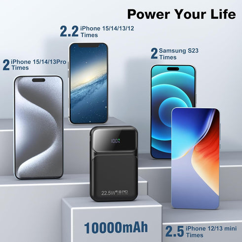 10000mAh Portable Charger with Built-in Cable, PD 22.5W Fast Charging Battery Pack