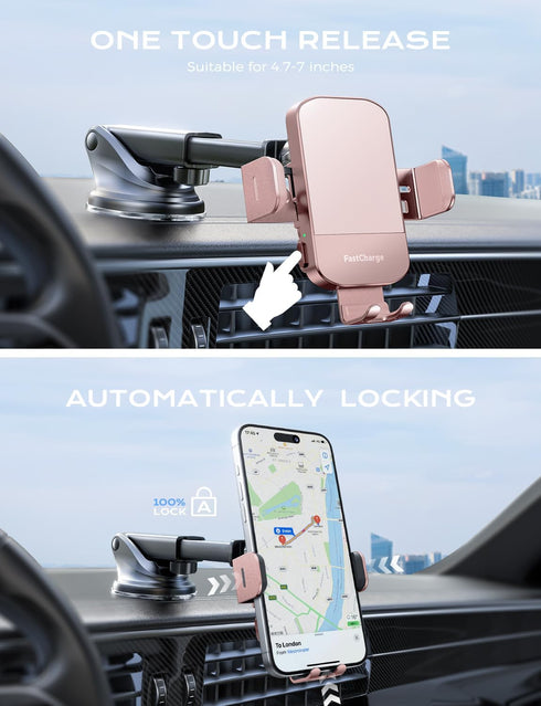 CHGeek Wireless Car Charger, 15W Fast Charging Auto Clamping Phone Holder for iPhone and Samsung Galaxy Models
