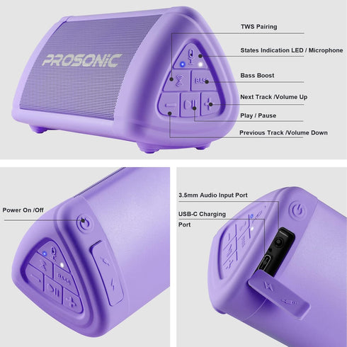 Prosonic BT3 Portable Wireless Bluetooth Speaker with 10W Stereo Sound, Bass Boost, Bluetooth 5.0, IPX5, Indoor &