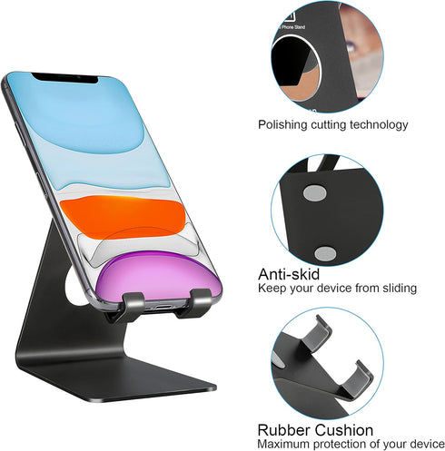 Cell Phone Stand, Desk Phone Holder Cradle Dock for All 4-8inch Phones, T1 Black