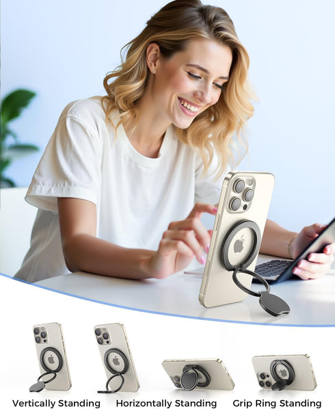SUPERONE 17/16/15/14/13/12 Upgraded Ultra-Thin Magnetic Phone Grip for MagSafe Ring Holder, Removable Gym Dual-Sided
