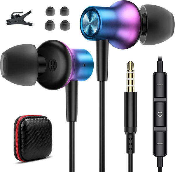 Magnetic Wired Earbuds with 3.5mm Jack, Stereo Sound, Microphone for iPhone, iPad, Samsung A15, A14, A13, Moto G Play.
