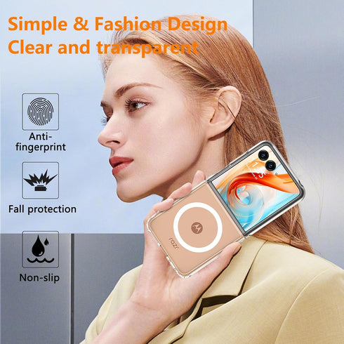 Fin2feel Magnetic Case for Motorola Razr Plus 2024/Moto Razr+ 2024, Transparent Hard PC Shockproof Cover, Compatible