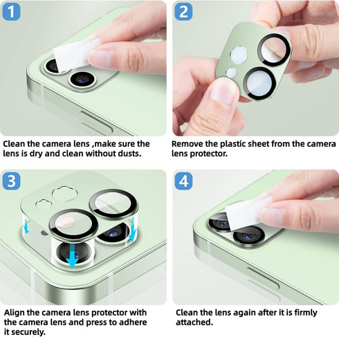 Korecase 2 Pack iPhone 12 Camera Lens Protector, 9H Hardness Tempered Glass, Aluminum Metal, Bubble Free - Black