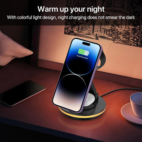Foldable 3 in 1 Charging Station for iPhone, Magnetic Charger Stand for iPhone 15 14 13 12 11 X Pro Max, Watch, AirPods