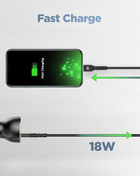 Galvanox iPhone Car Charger 18W Ultra Fast Charging Power Adapter with 6ft Braided USB-C to Lightning Cord, MFi