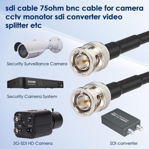 XRDS-RF 25ft SDI Cable, Flexible 3G/6G HD-SDI 75 Ohm RG179 Extension with Heavy Duty BNC Connectors