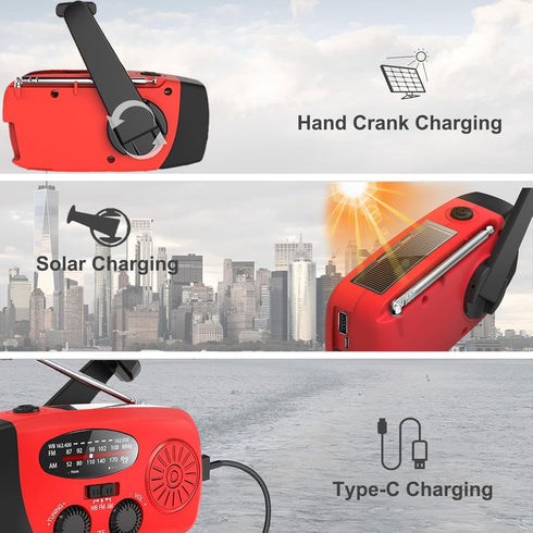 Solar Hand Crank Emergency Weather Radio, NOAA/AM/FM Portable Radio with 3 LED Flashlight & 2000mAh Power Bank
