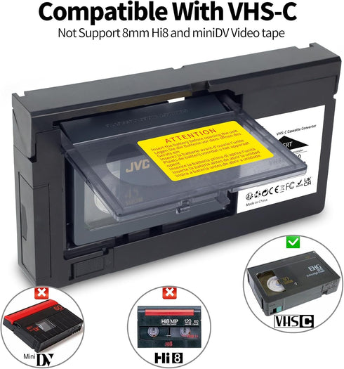 VHS-C Cassette Adapter, Compatible with VHS-C SVHS Camcorders JVC RCA Panasonic Motorized