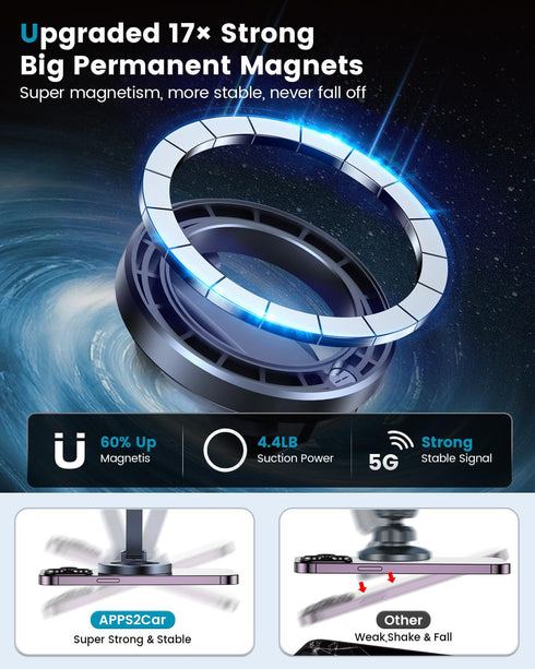 APPS2Car MagSafe Car Mount, Foldable Metal Magnetic Phone Holder for Car Dash, Compatible with iPhone 15/14/13/12 Pro