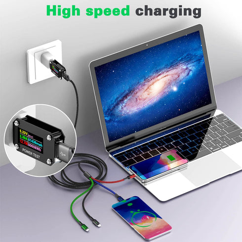 10ft 2Pack Multi Charging Cable - Fast 4 in 1 Braided USB Cable for iPhone, Type C, Micro USB, Samsung, LG, Tablets &