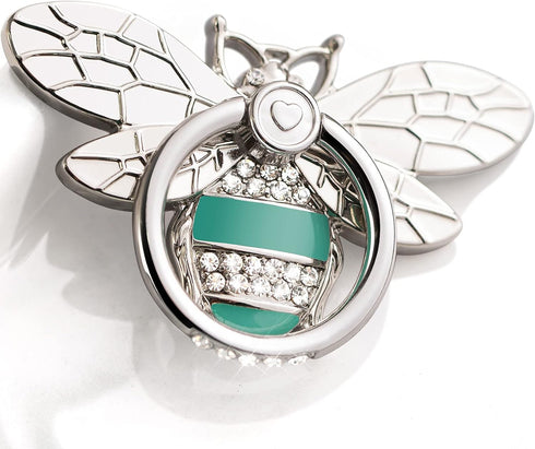 Allengel Bee Phone Ring Holder, Cute Finger Kickstand with Crystal for iPhone or Smartphone Cases, Silver Turquoise