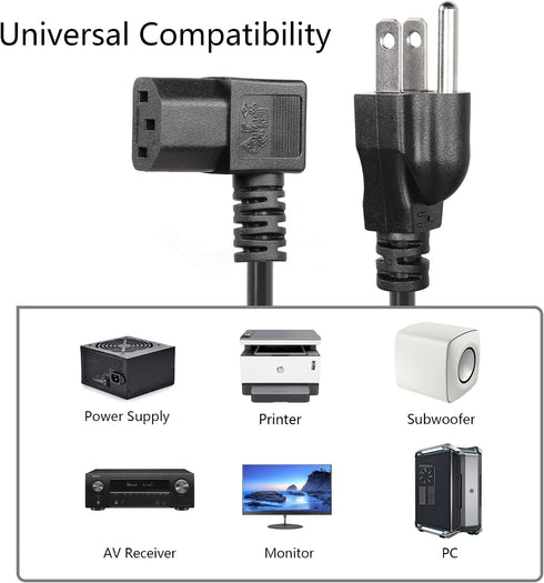 CERRXIAN 4.92FT 18AWG 3 5-15P 90 320 C13 10A/125V, Left Angle Prong Computer Power Cord, NEMA to Degree IEC Monitor TV