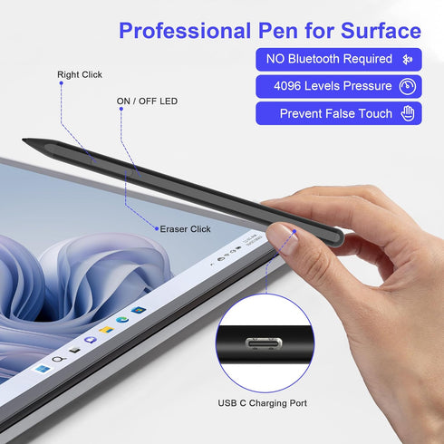 Stylus Pen for Microsoft Surface, Surface Pro 11 Pen for Windows 11 Copilot+ PC, Compatible with Surface Pro