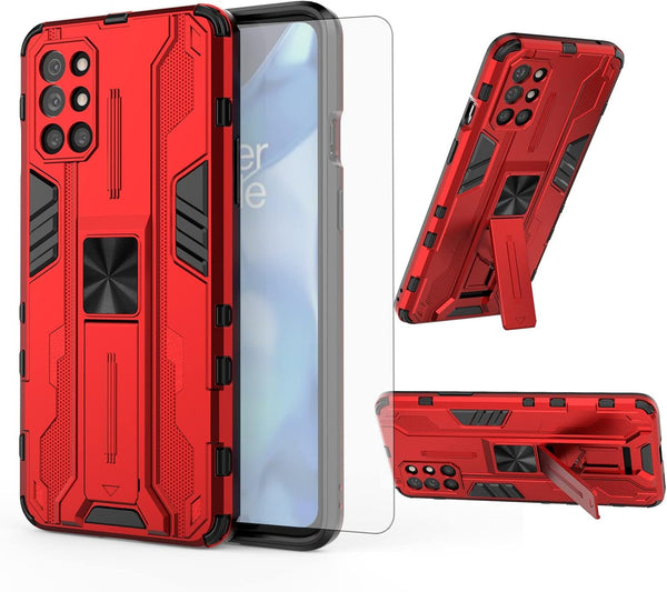 Asuwish Phone Case for OnePlus 8T & 9R 5G, Red, with Tempered Glass Screen Protector & Slim Stand