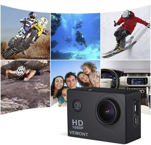 VEMONT Action Camera, 1080P 12MP Sports Camera, Full HD, 30m Waterproof Snorkel Surf Camera