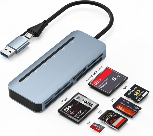 Tioleje CFast Card Reader - USB 3.0 5Gbps 6-in-1 CFast/CF/SD/TF/MS/XD Card Adapter, Simultaneous