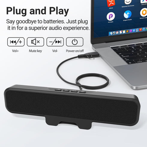 Inwa Computer Speakers for Desktop PC, USB Monitor Speakers with Clip, Wired Computer Sound Bar for Laptop with Loud