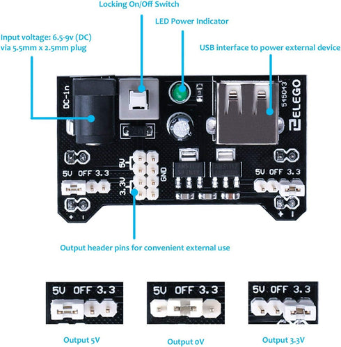 ELEGOO Upgraded Electronics Fun Kit with Power Supply Module, Jumper Wire, Precision Potentiometer, 830 tie-Points