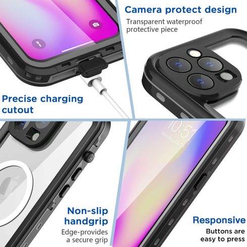 AICase Waterproof iPhone 14 Pro Case, MagSafe Compatible, Shockproof Full Body Clear with Screen Protector