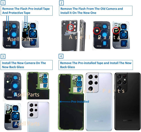 Galaxy S21 Ultra Back Glass Cover Replacement, Housing Door with Camera Glass Lens Parts for Samsung Galaxy S21U