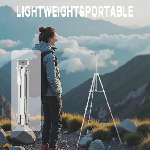 kakotopa 17" 57" 360 1/4" White Lightweight Tripod - to Adjustable Height with Pan Head, Universal Screw