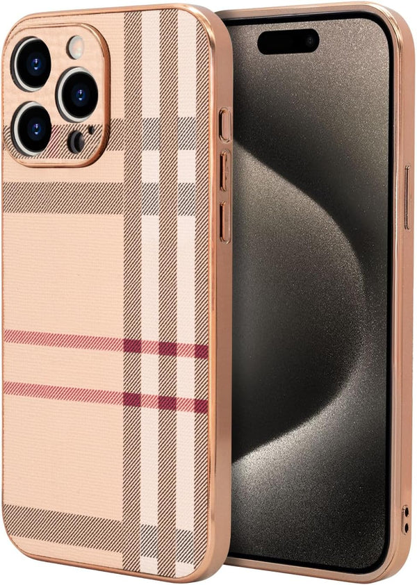 Fashion Leather Designer Phone Case for Apple iPhone 15 Pro Max, Soft TPU Drop Protection Shockproof Holder for Women