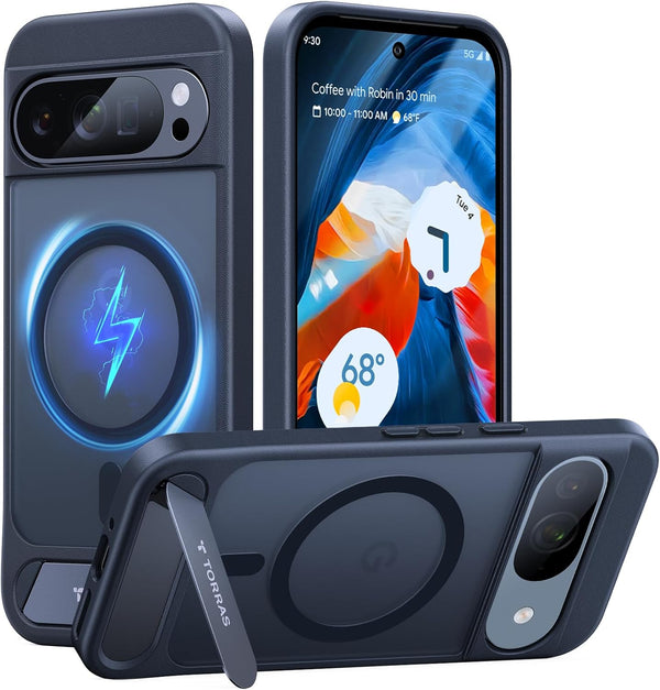 TORRAS Magnetic Stand Case for Google Pixel 9 Pro/Pixel 9, Slim Fit with 12FT Mil-Grade Drop Protection, Black