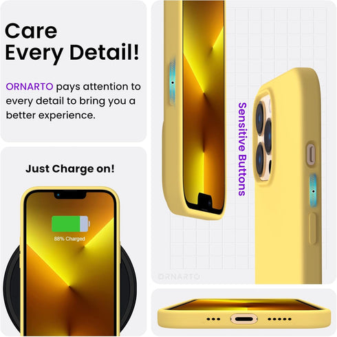 ORNARTO iPhone 13 Pro Case 6.1, Slim Liquid Silicone 3 Layers Full Covered Soft Gel Rubber Case Cover 6.1 inch - Lemon