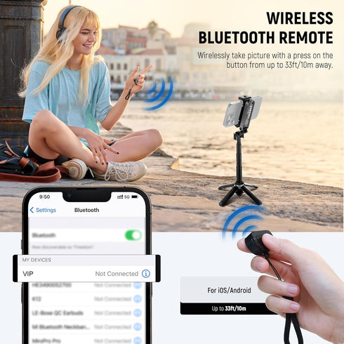 NEEWER 360 P15 Selfie Stick Tripod for iPhone, Lightweight Foldable Mini Travel Desk Stand with Cell Phone Holder Cold